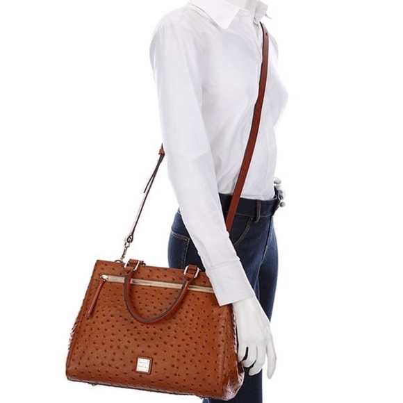 NEW! Dooney & Bourke Caramel Ostrich Collection Zip Satchel & Wallet Set - Picture 6 of 12